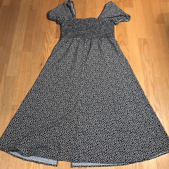 French Connection Elao Verona Crepe Black Multi Print Midi Smock Dress 12 - Picture 3 of 9